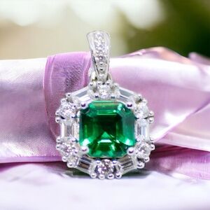 Emerald Pendant Solid Sterling Silver, May Birthstone, 20th Anniversaries